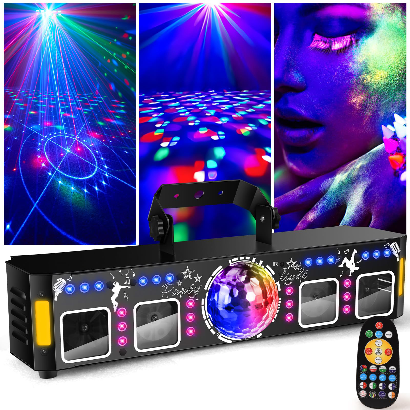 Diskotékový laser Led koule disco projektor Rgbw a Uv stroboskop