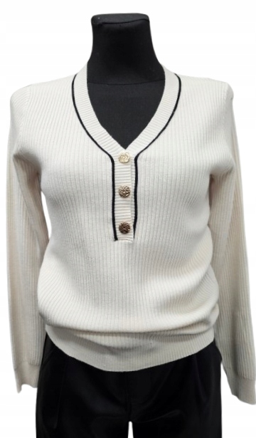 Elegantní Pletená Halenka Zlaté Knoflíky – béžová, Francouzské Novinky