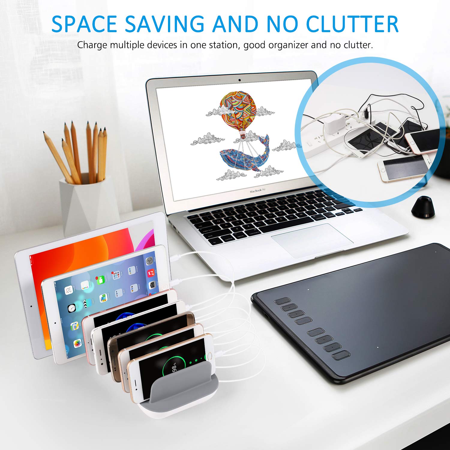 PRITEK Stacja Ładowania USB 60W 12A 7 Portów USB C i Ai Kable 7szt Biała — miniatura 3