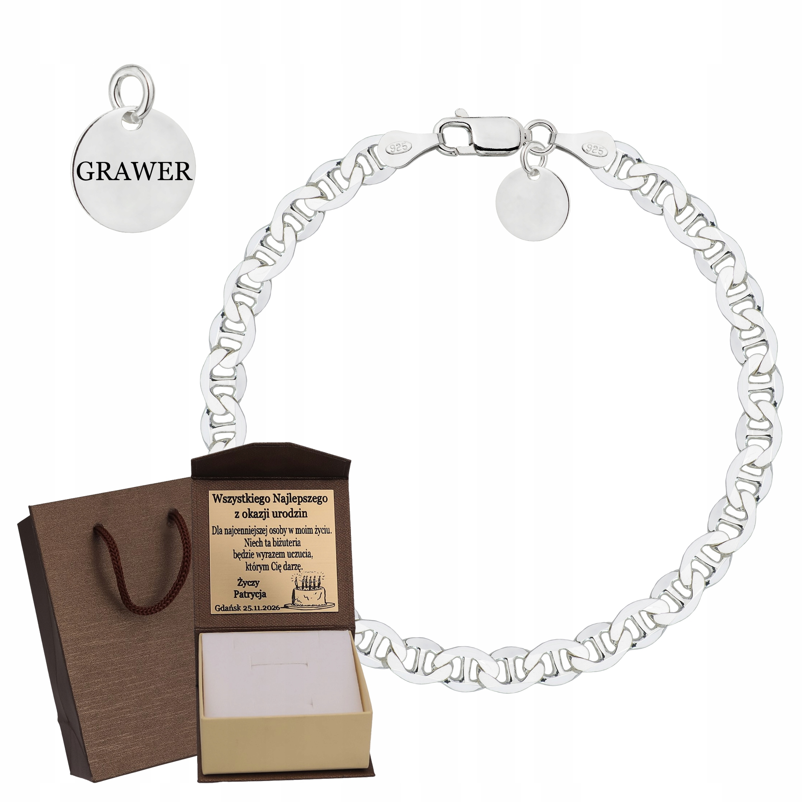 Stříbrný Plný Pánský Náramek Gucci Masivní Ryzost 925 Gravírování Bonus