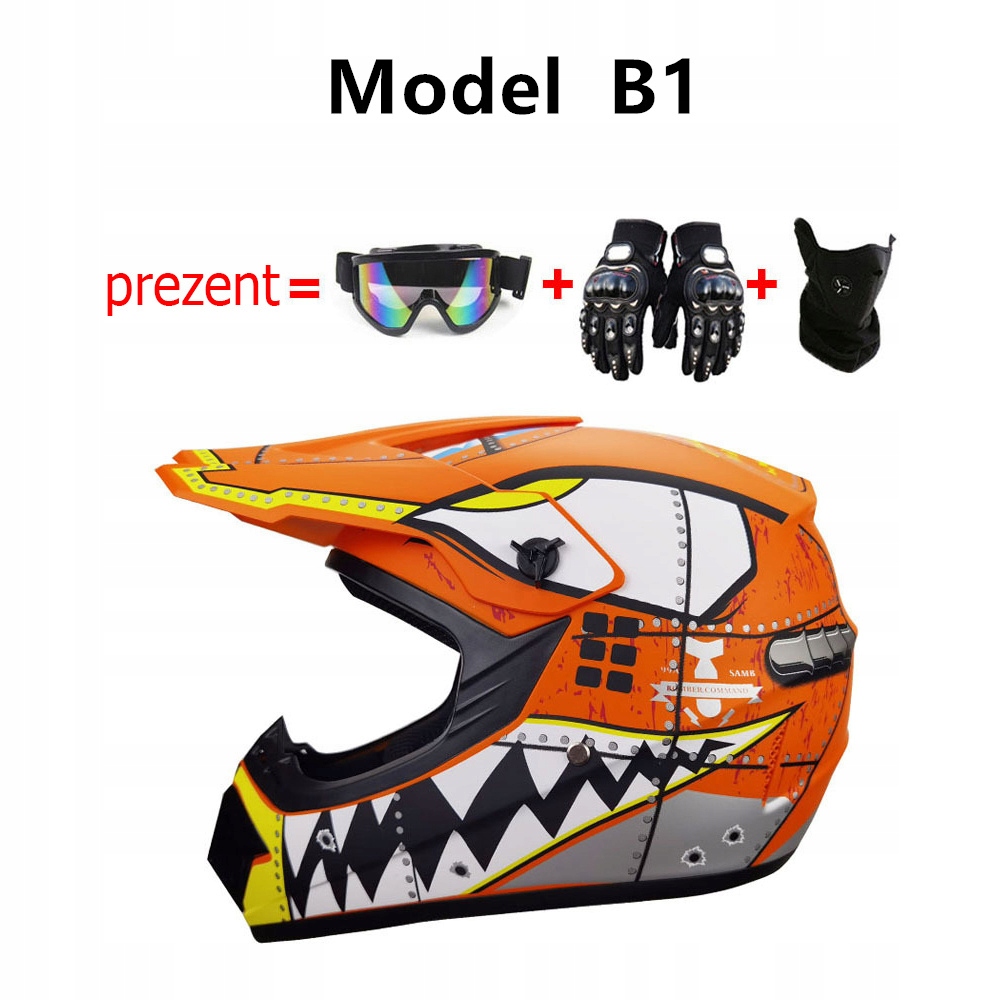 KASK MOTOCYKLOWY OFF-ROAD ENDURO MOTOCROSS GOGLE MASKA RĘKAWICZKI Producent bez marki