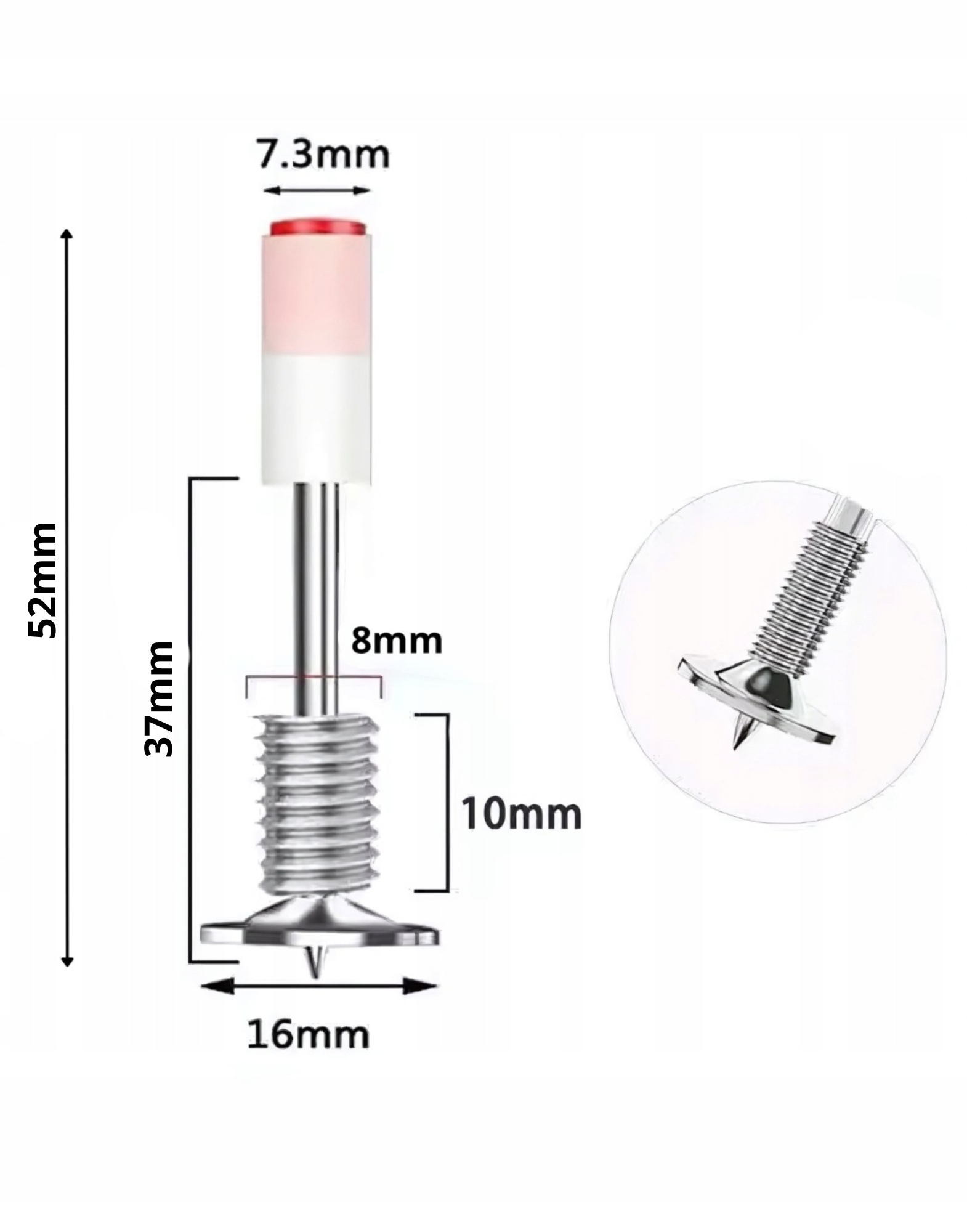 Gwoździe osadcze 52 mm z gwintem M8 i podkładką RegMag – 100 szt. – Specyfikacja