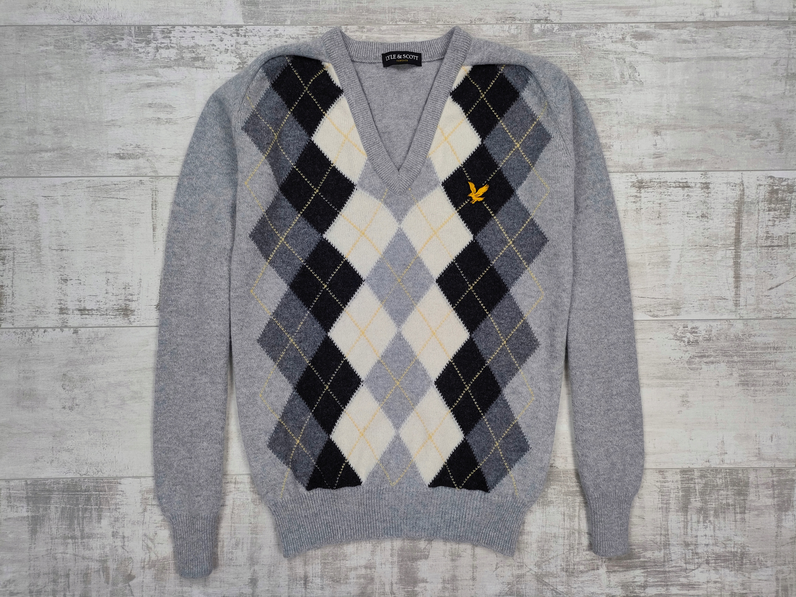 LYLE & SCOTT MĘSKI SWETER W ROMBY VINTAGE SZARY WEŁNIANY ORYGINAŁ r. S Marka Lyle Scott
