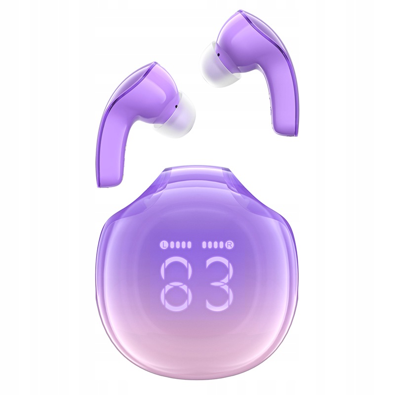 Słuchawki bezprzewodowe T9 Bluetooth 5.3 douszne Usb-c fioletowe