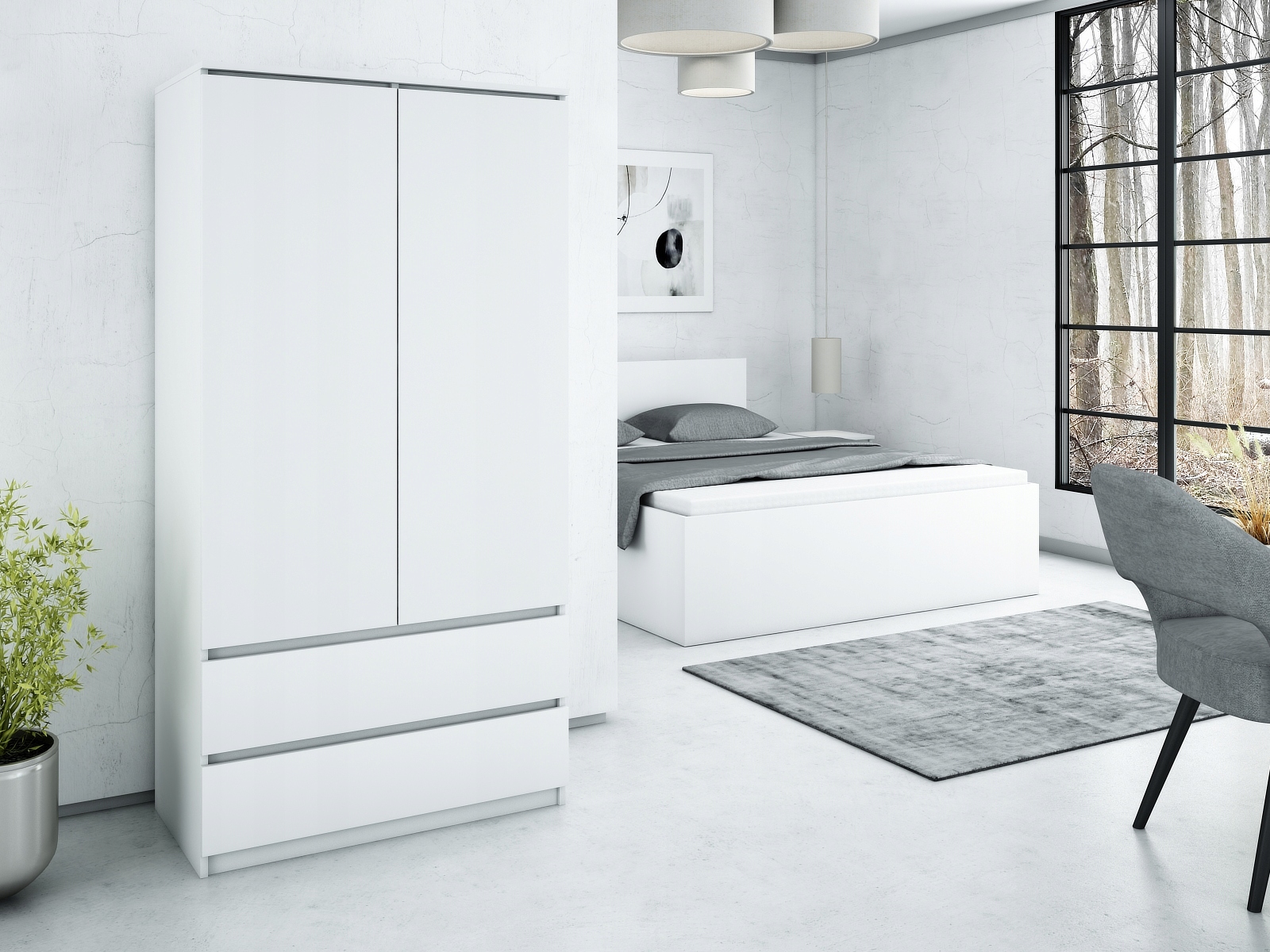 SZAFA 2 DRZWI 2 SZUFLADY 90 CM DO SYPIALNI, GARDEROBY CZARNA Kolekcja BARI