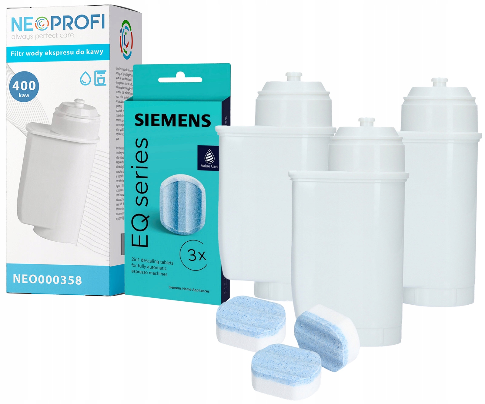 3szt Filtr TZ70003 Siemens Bosch Brita Intenza tabletki odkamieniające