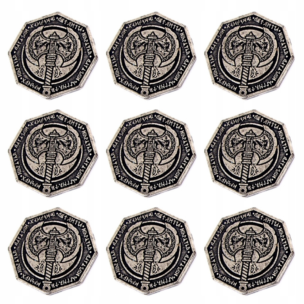 ZESTAW 9 KRASNOLUDZKICH SREBRNYCH METALOWYCH MONET LARP RPG