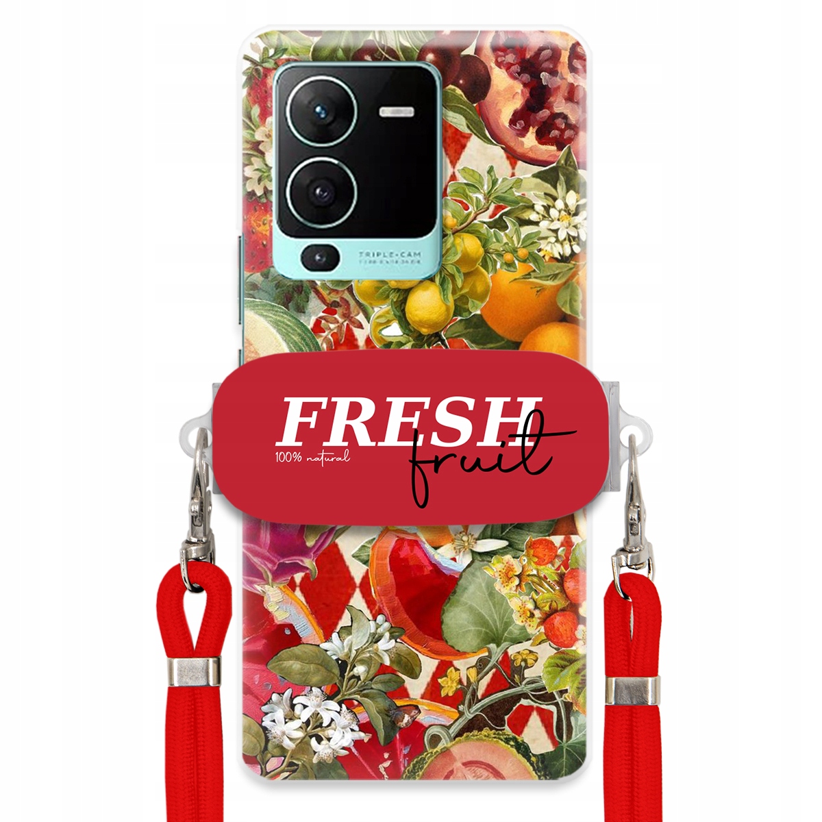 Puzdro pre Vivo S15 Pro Červené Crossbody vodítko držiak Fresh Fruit Ovocné