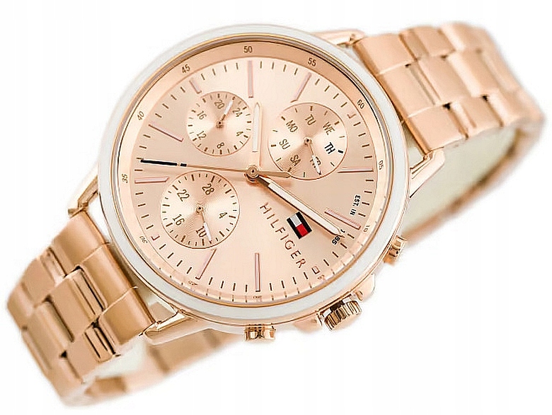 Módní Dámské Hodinky Tommy Hilfiger 1781788 Rose Gold Datový Náramek Krabička