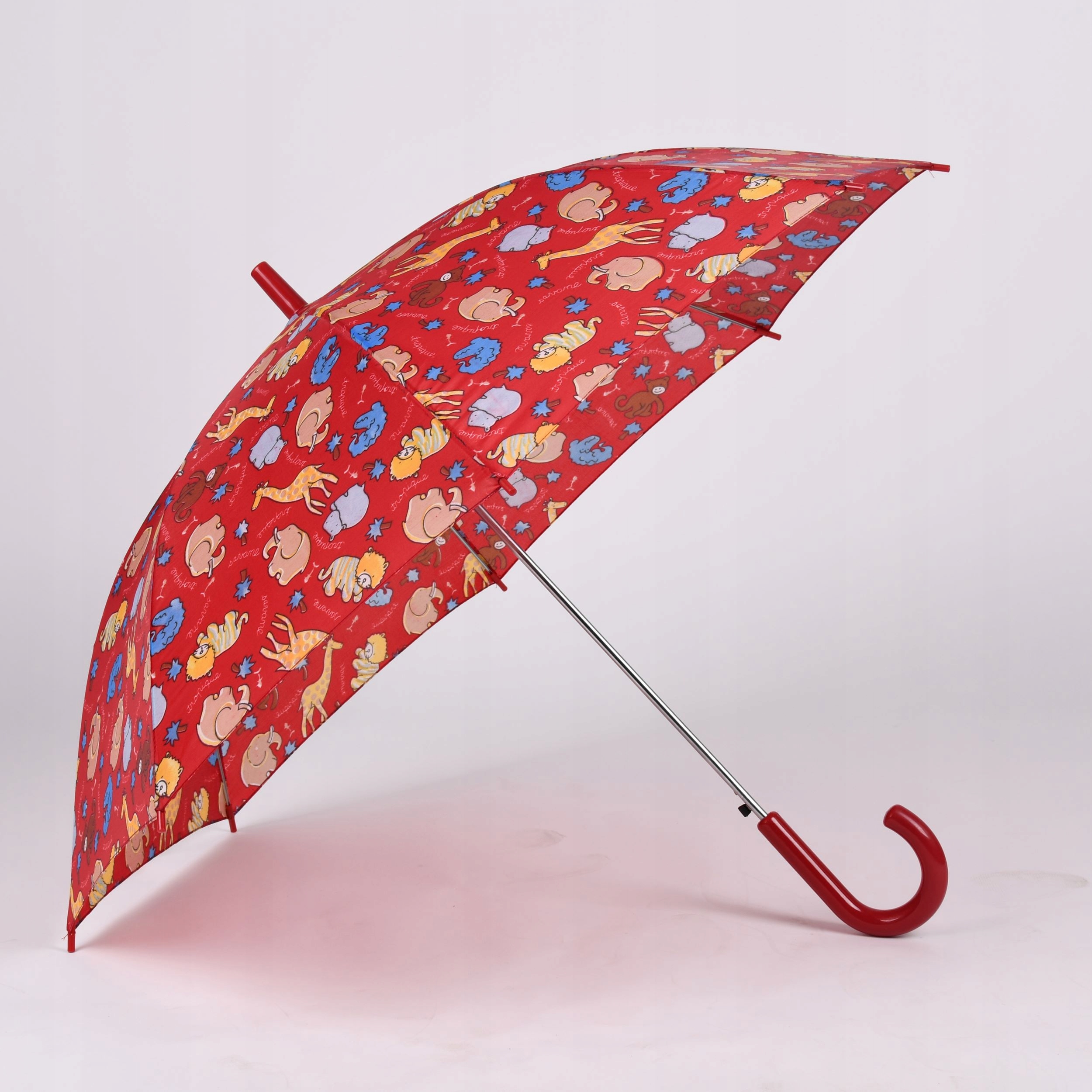 Parasolka dziecięca dla dziecka czerwona w zwierzęta słonie żyrafy lwy