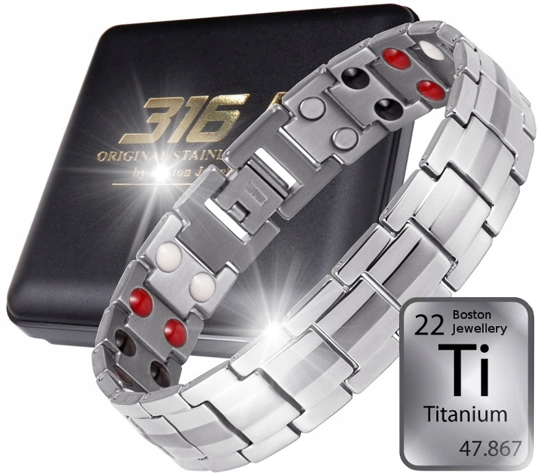 TYTANOWA BRANSOLETA BRANSOLETKA MĘSKA MAGNETYCZNA DUŻA MOC CZYSTY TYTAN