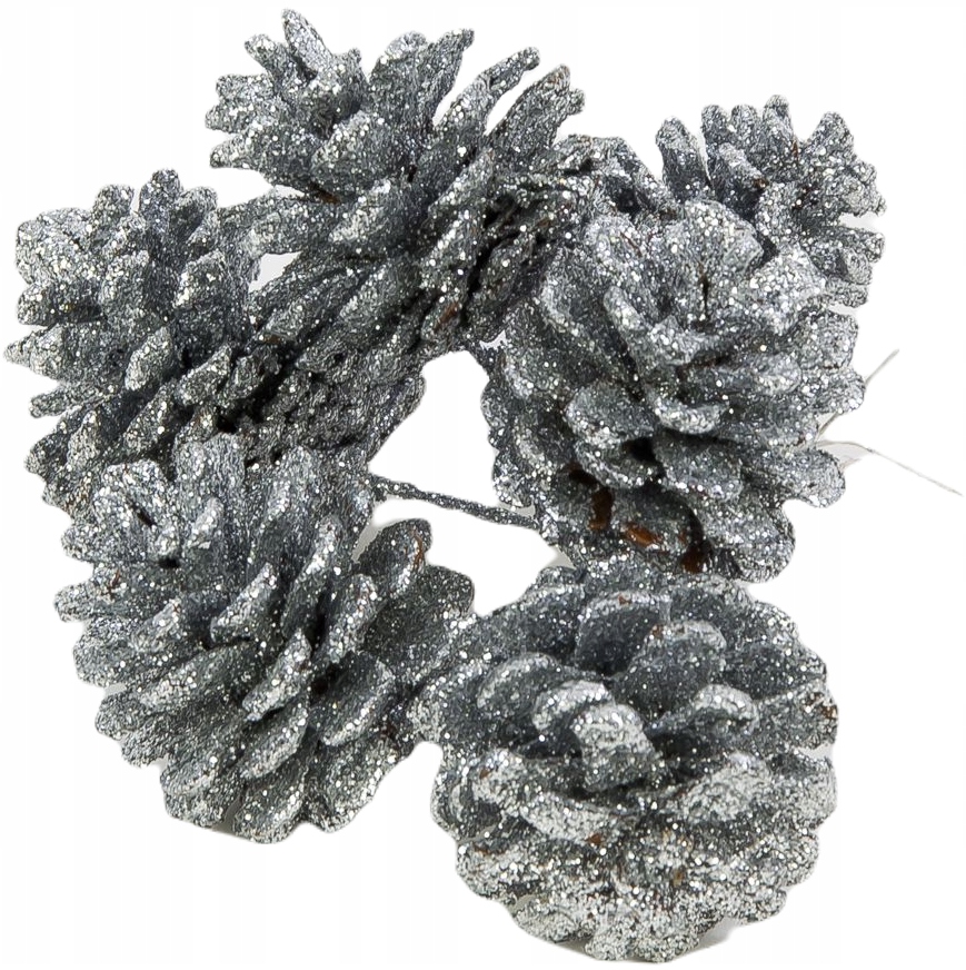 

Srebrna Szyszka Brokatowa 4,5CM Pęczek Święta 6SZT