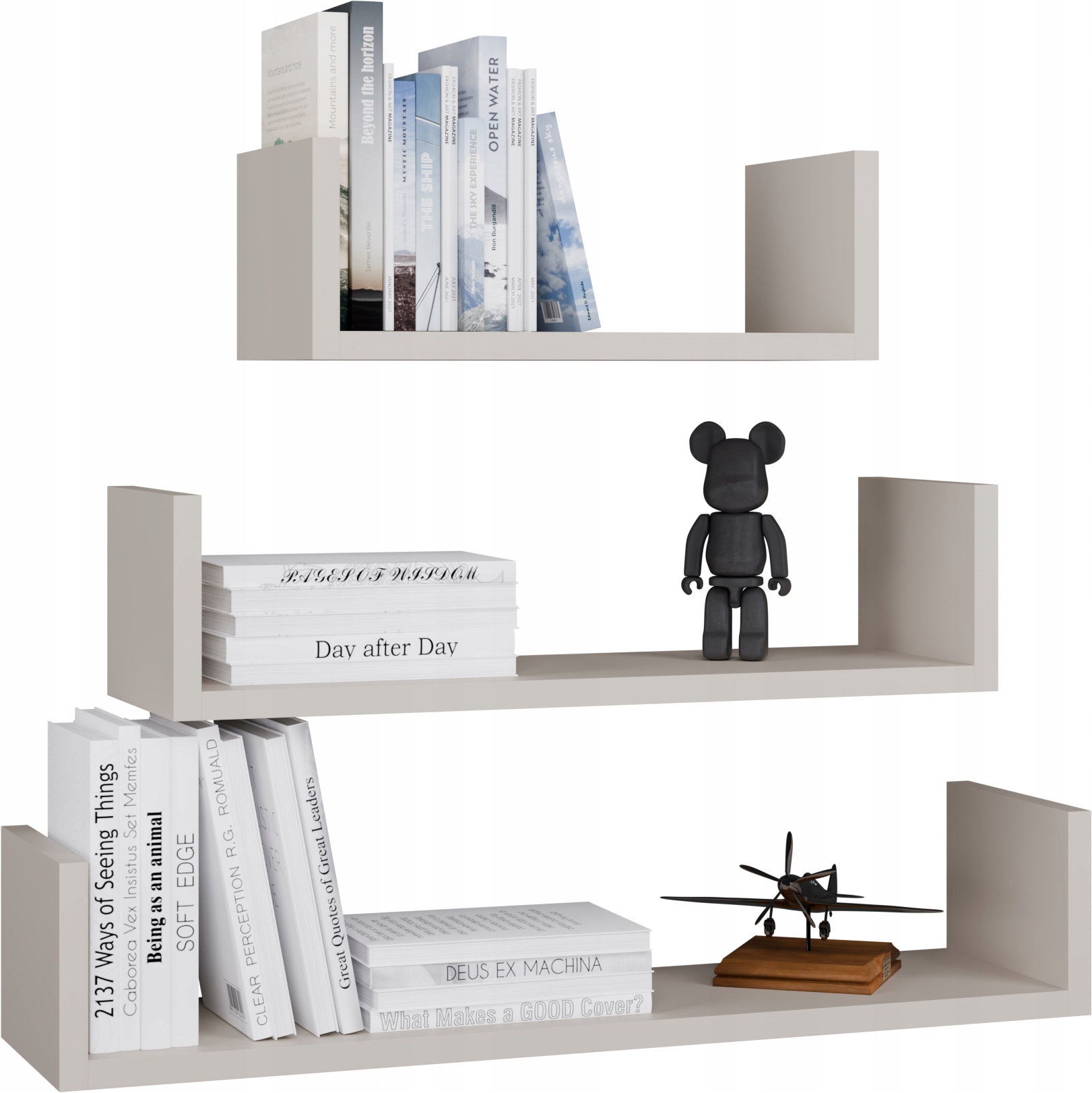 Sada polic sada 3 různých nástěnných polic do obývacího pokoje 80/40/60x20 cm béžová kašmírová barva