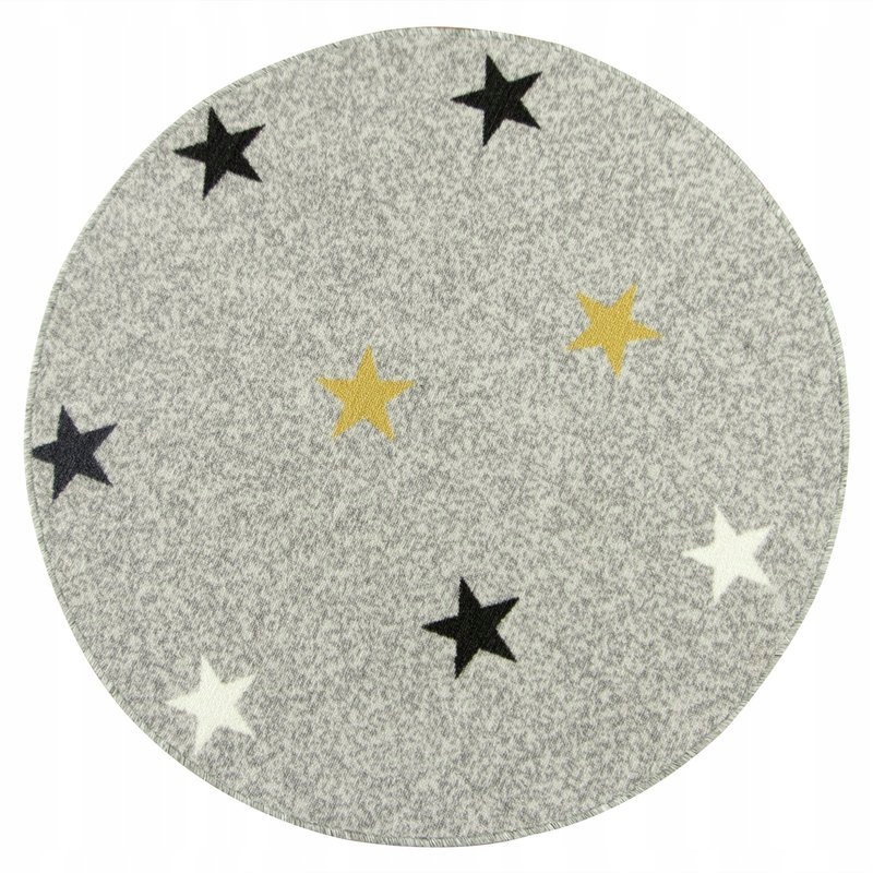 Dywan Okrągły Dla Dzieci Szary Żółty Gwiazdki Na Filcu Stars śr. 150 cm