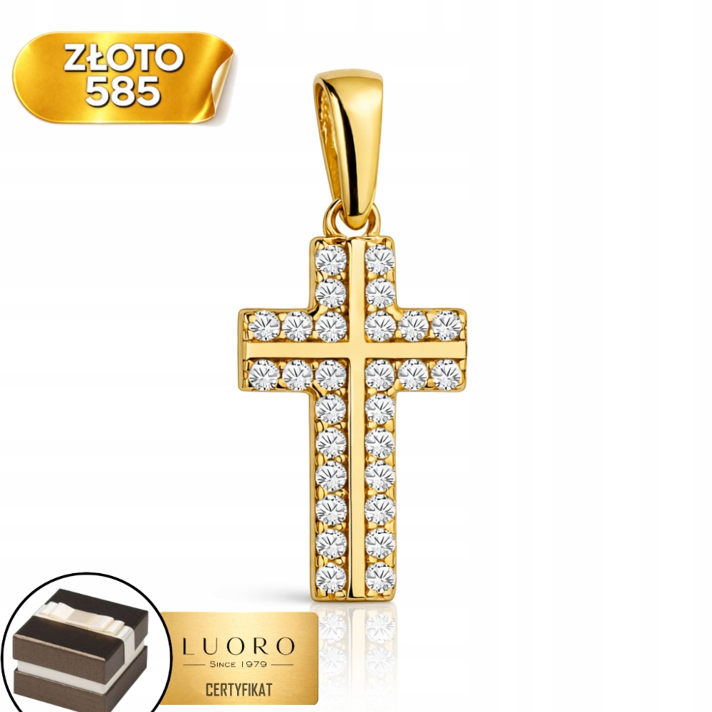 Zlatý Křížek 585 14K Žlutý Se Zirkony 20 MM Elegantní Dárek