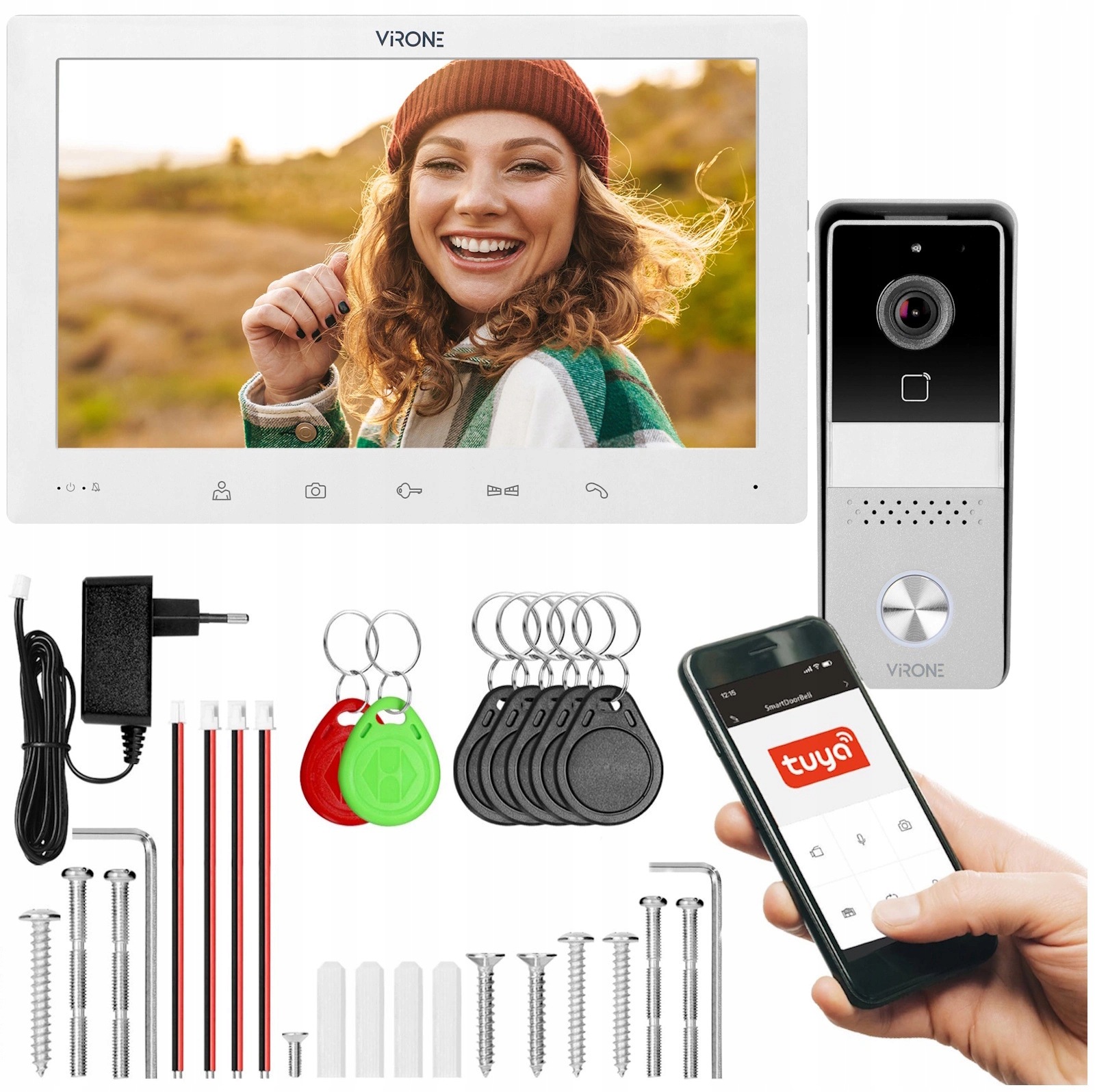 Videodomofon Jednorodzinny Midu dotykowy panel Full Hd Rfid Wifi Tuya Biały