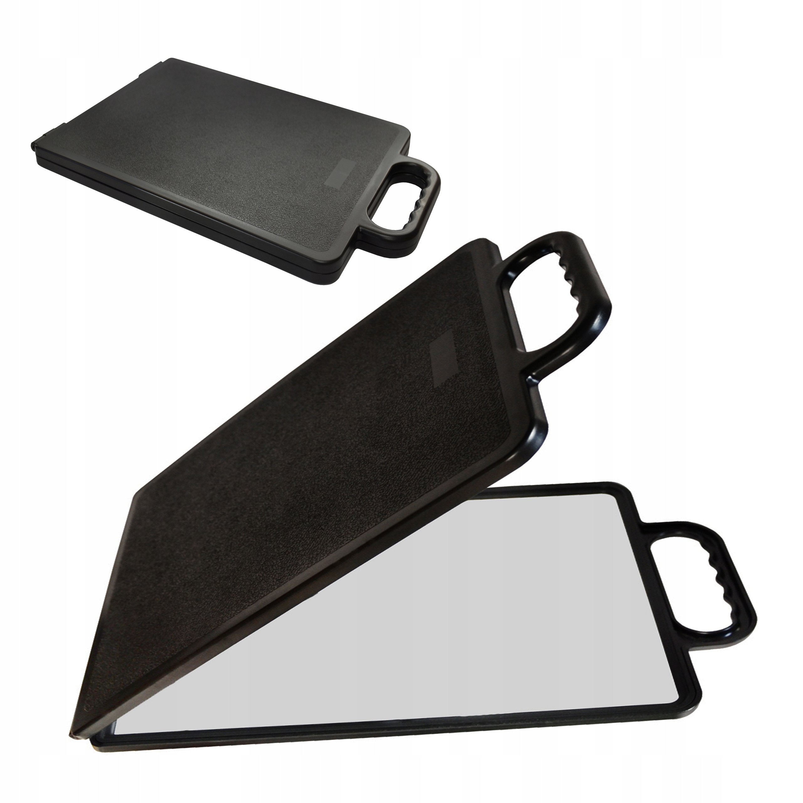 Kadeřnické Zrcadlo , otevírací, skládací, dvojité, Velké, černé, s rukojetí Xhair