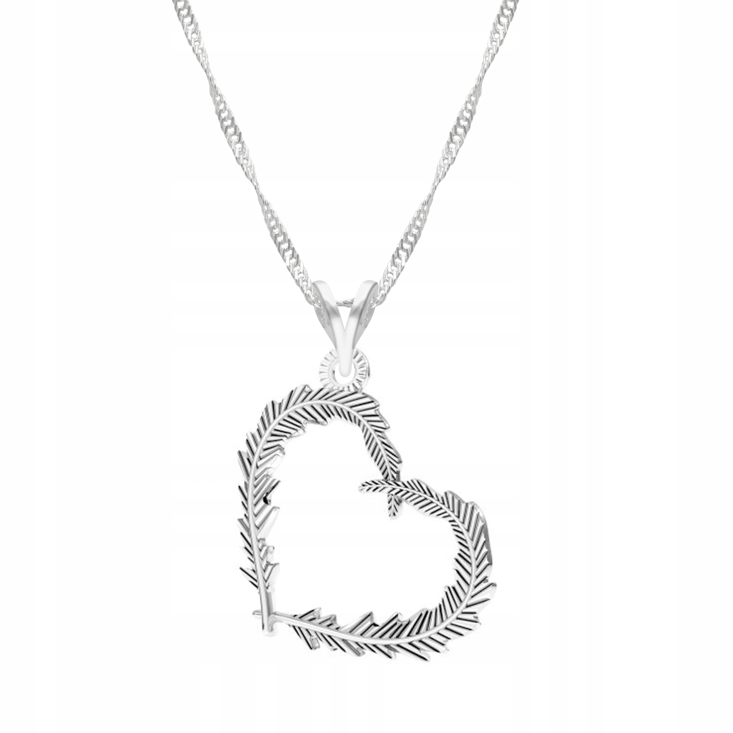 Stříbrný řetízek náhrdelník 925 Srdce Peříčko Pírko