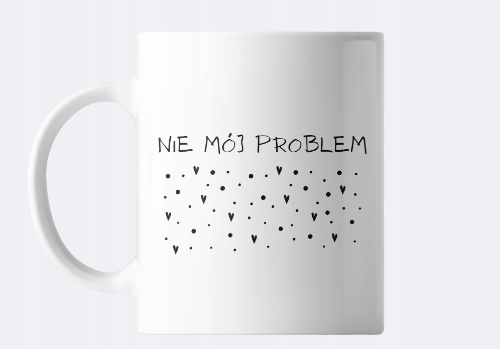 hrnek s nápisem "Není můj problém" srdíčka dárek karton