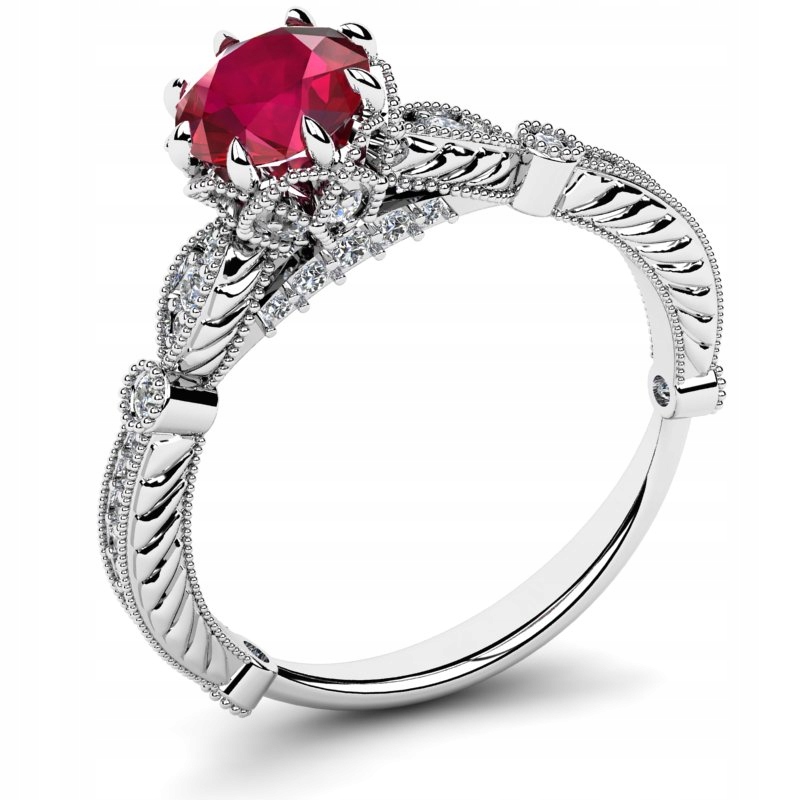 

Pierścionek Z Białego Złota Z Czerwoną Cyrkonią