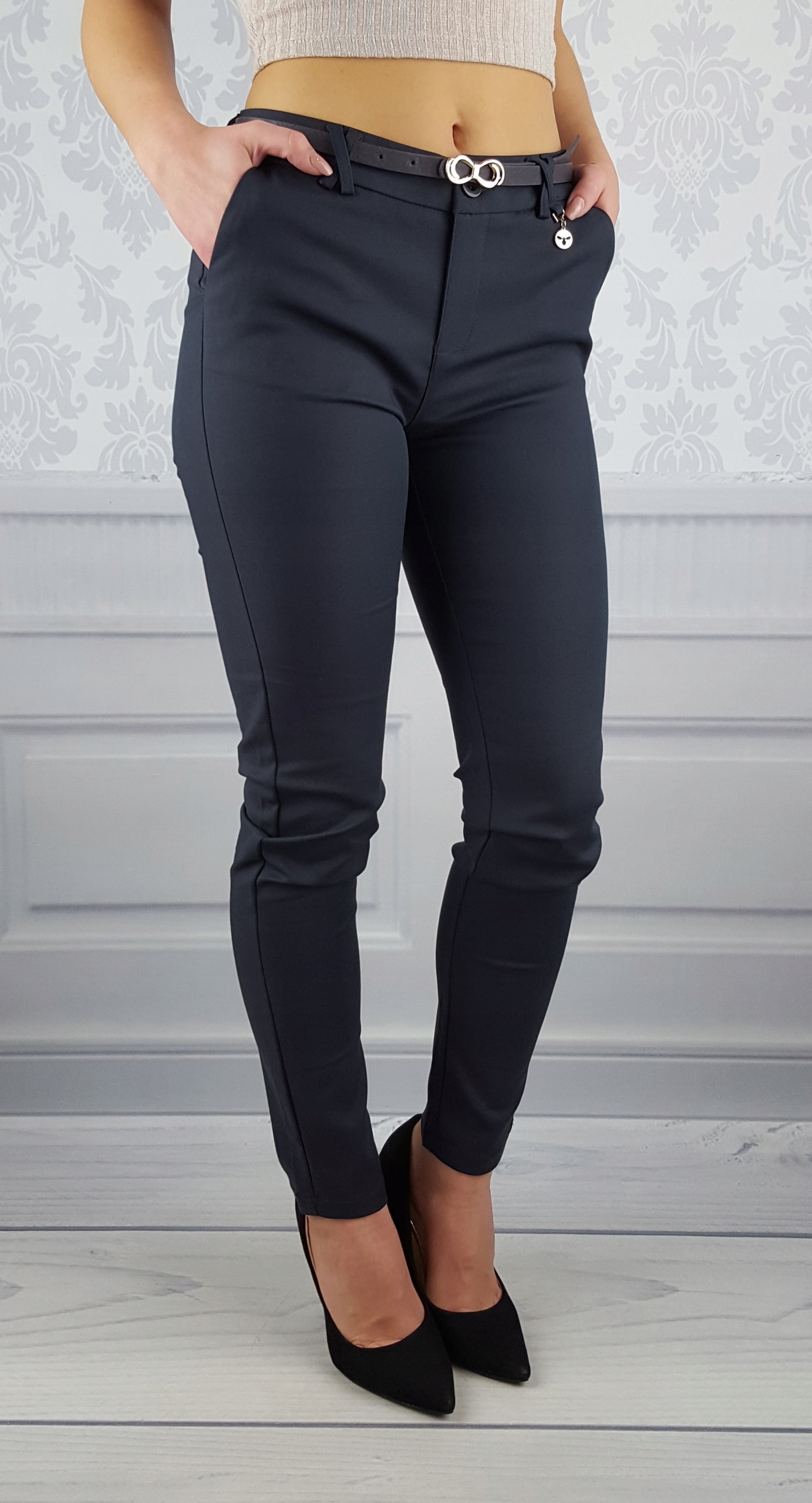 ELEGANCKIE SPODNIE DAMSKIE CYGARETKI FREESIA Pasek Fason rurki