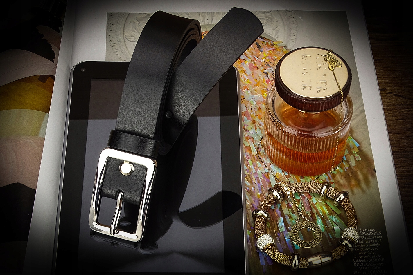 Pasek czarny srebrna klamra gracio skórzany 105cm Płeć kobieta