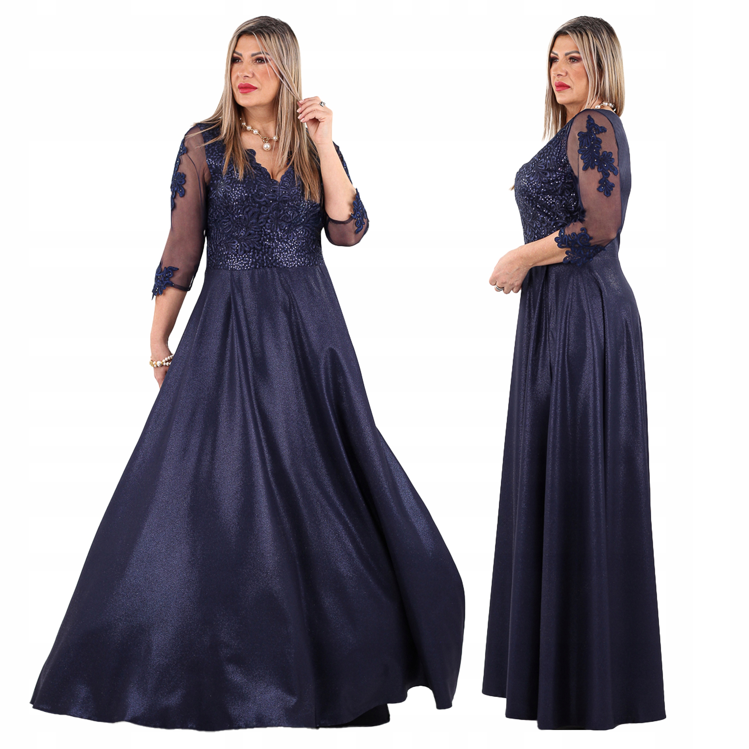 Sukienka wizytowa z rozcięciem Polski Producent duże rozmiary na wesele