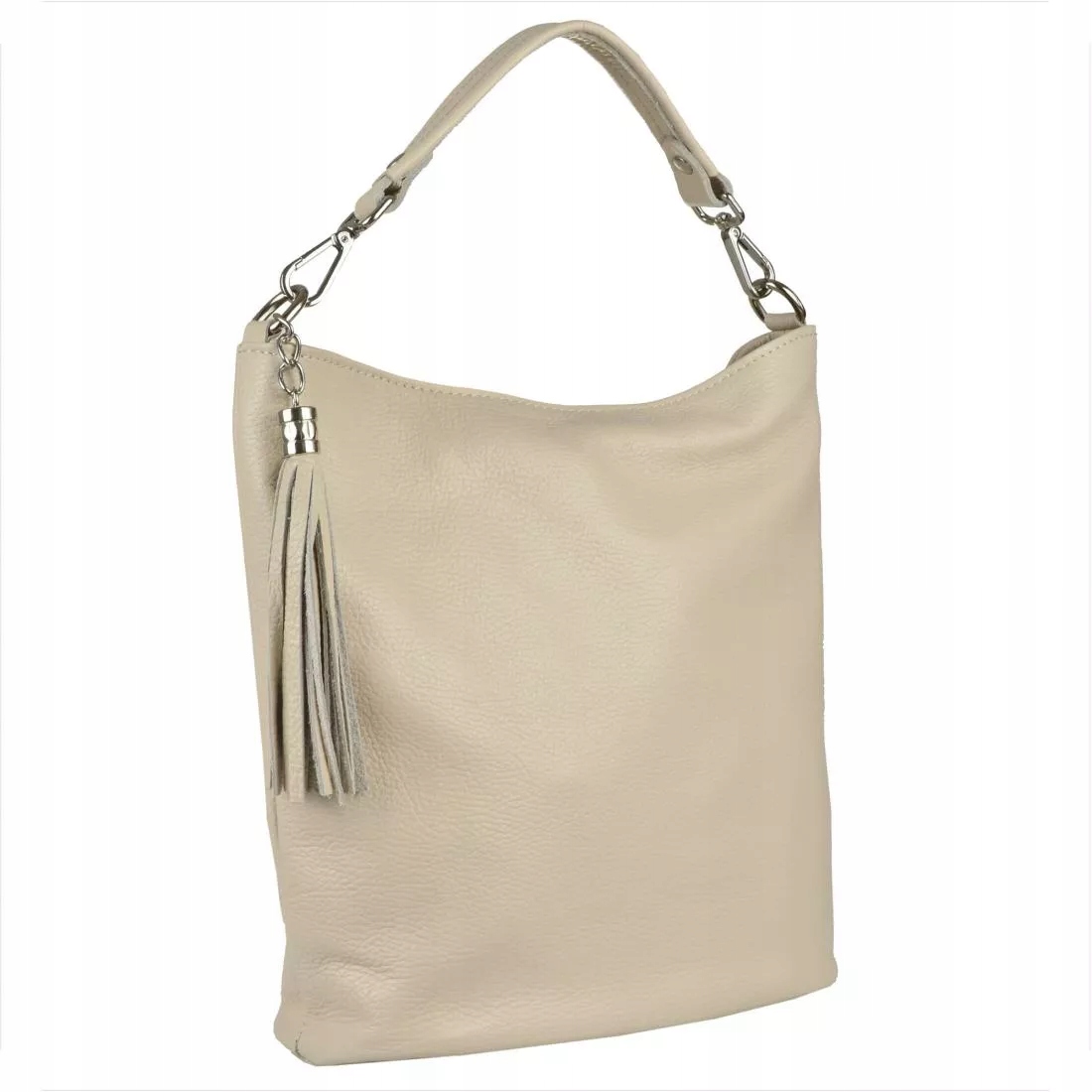 Lehká kožená kabelka shopper bag světle béžová