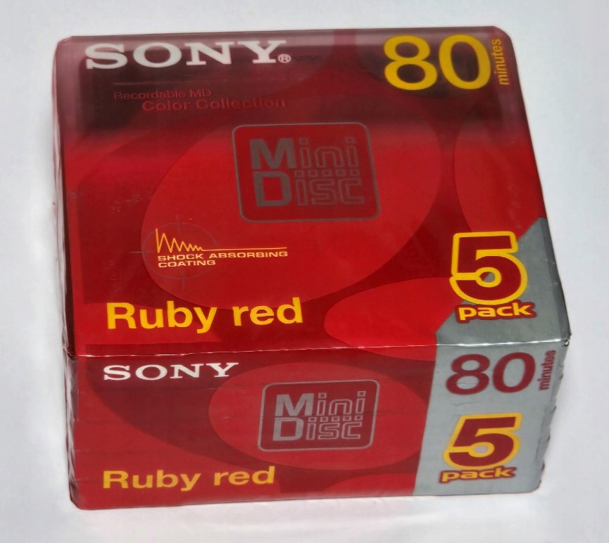 Diskety MD Minidisc Sony 80 Ruby Red 5 Pack 5 Ks Vyrobené V Japonsku Fólie