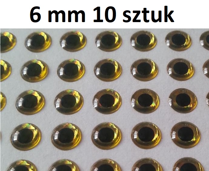 Oczy 3D 6 mm Złote 10 sztuk