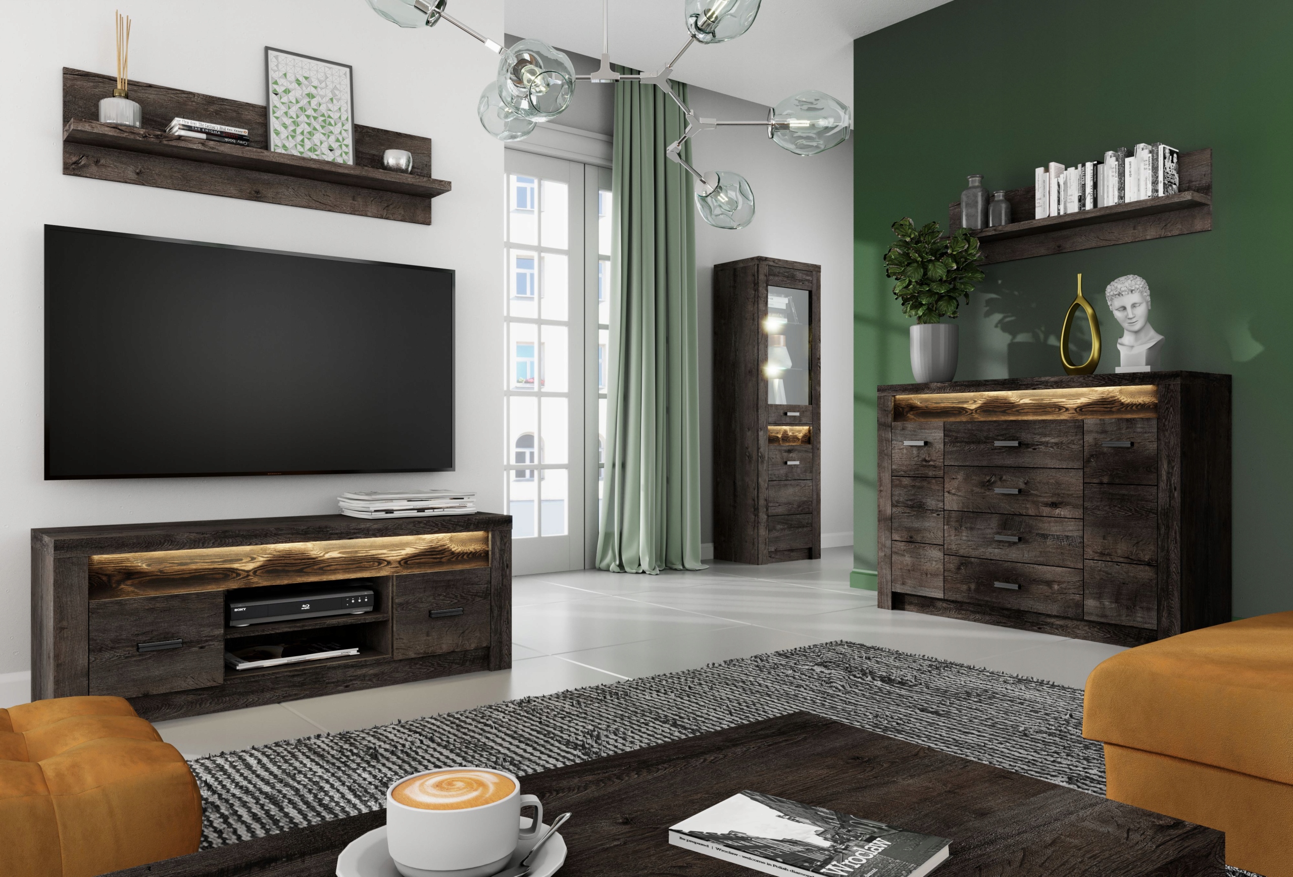 Mała SZAFKA RTV STOLIK TV 96 cm INDIANAPOLIS I-10 JESION CIEMNY Głębokość mebla 42 cm