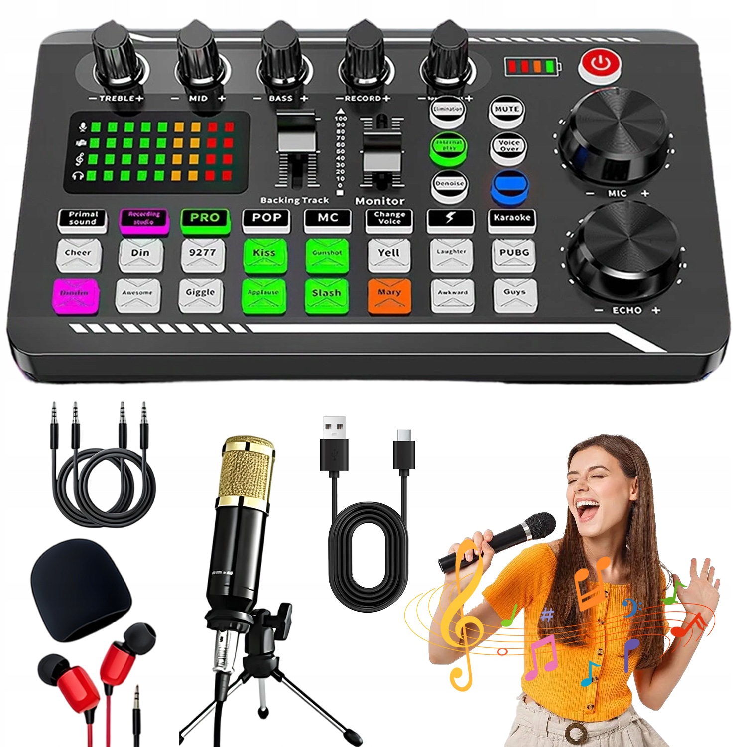 Mixážní Pult Audio Karta, Kondenzátorový Mikrofon Studiový Usb Podcast Sada