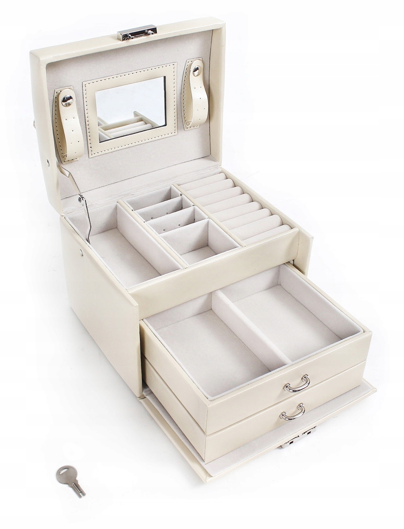 

Kuferek na biżuterię szkatułka ecru kremowa beżowa