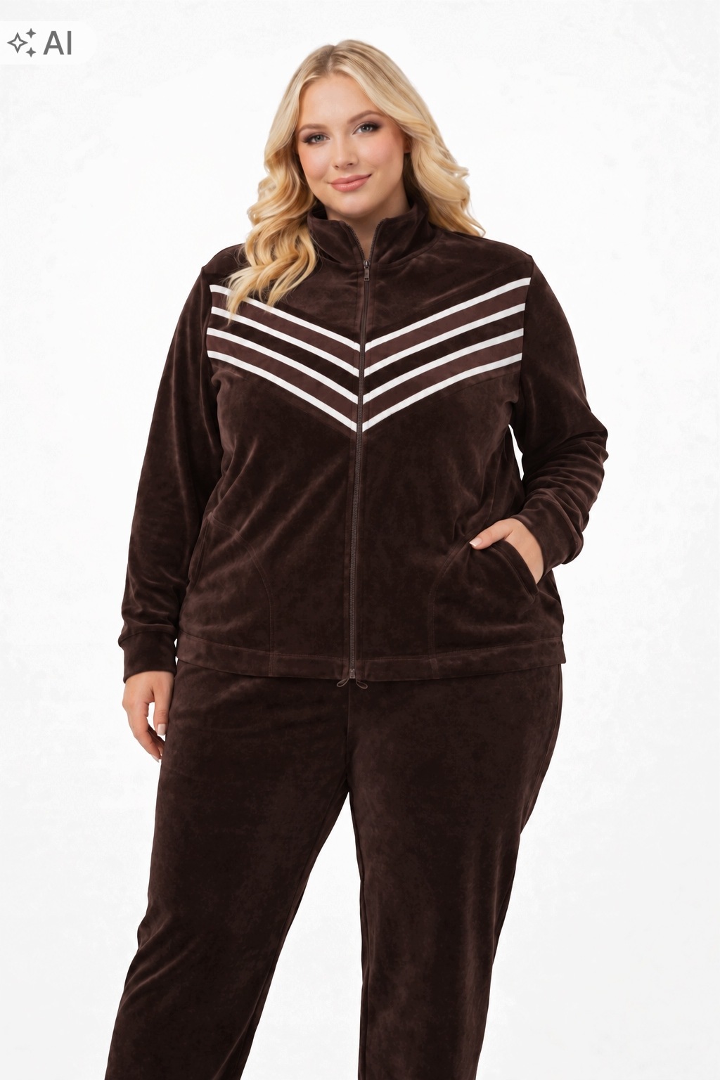 Velurový komplet 3XL Plus Size bavlněný Polský teplý čokoláda 48 50