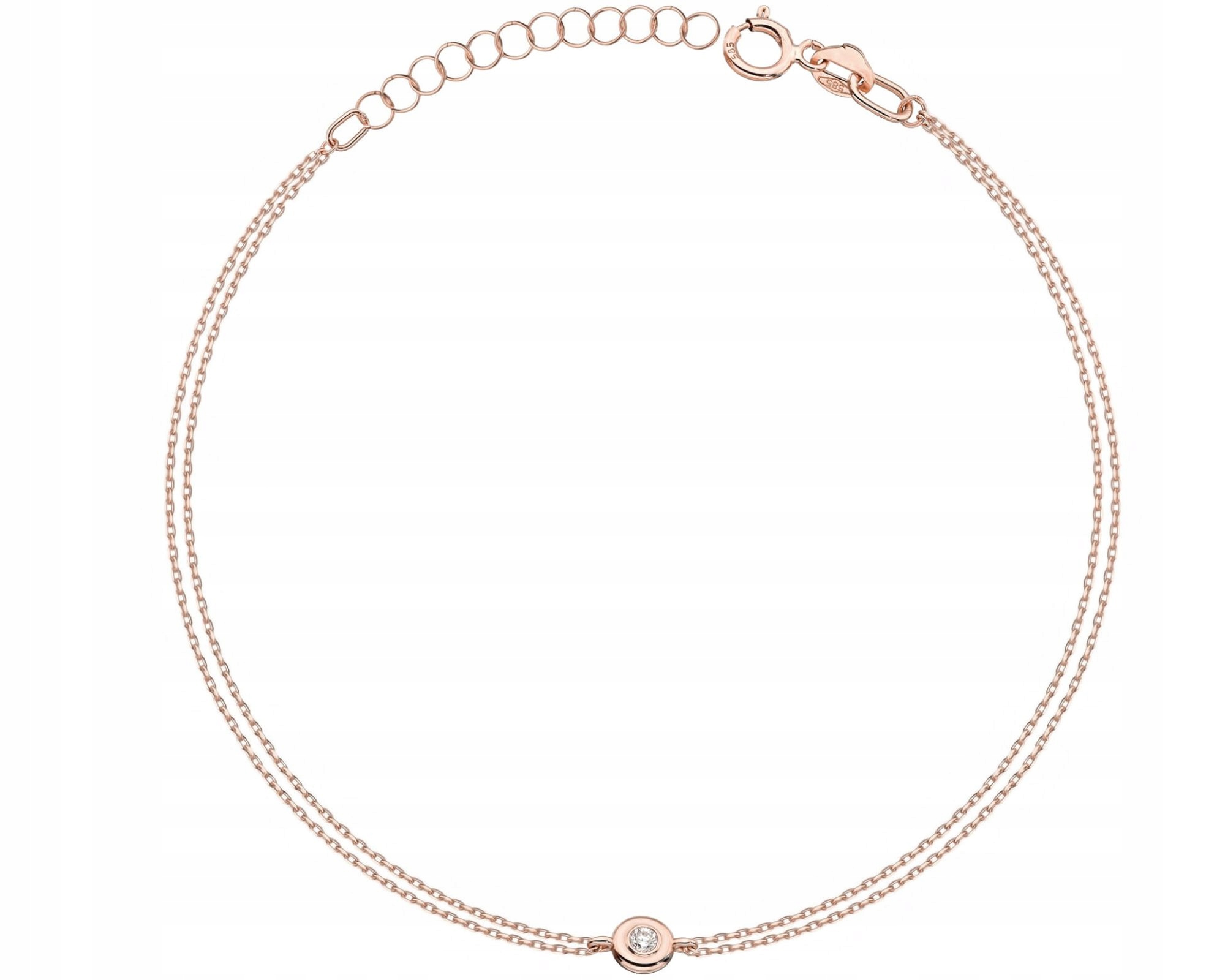 Růžové Zlato Náramek S Briliantem Na Dvojitém Řetízku Gravírování 585