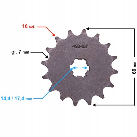 ZĘBATKA NAPĘDOWA ZDAWCZA 16 zębów, łańcuch 428 Producent Moretti