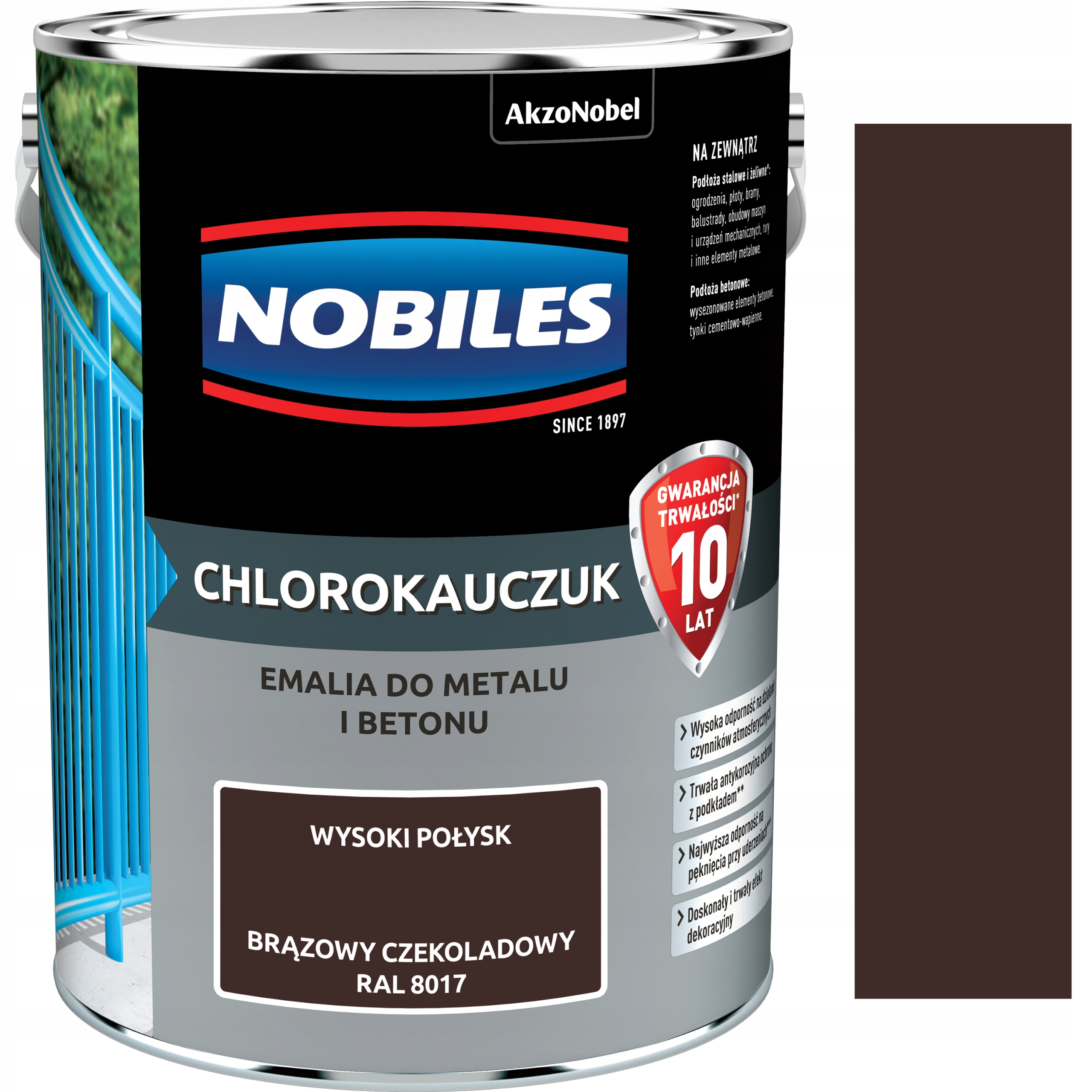 Emalia Nobiles brązowa czekoladowa do betonu i metalu Ral 8017 połysk 5L