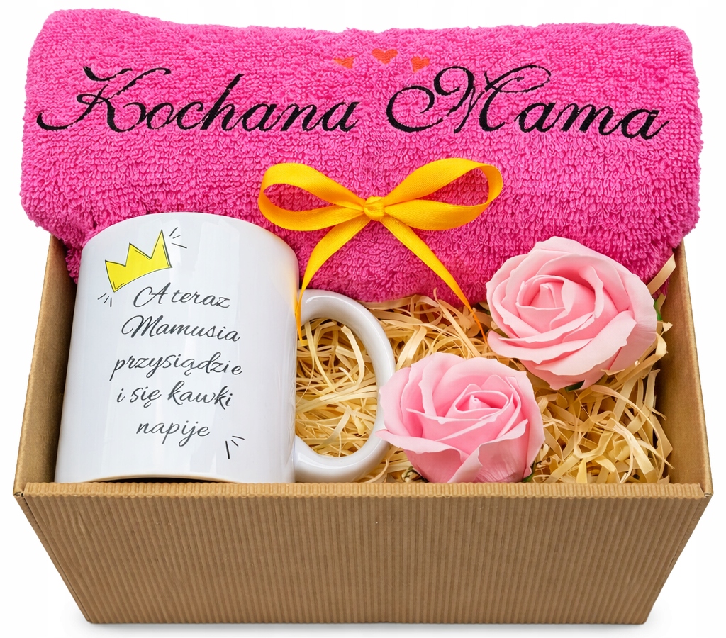 Zestaw Prezentowy dla Mamy na Urodziny Ręcznik Haftowany Kubek