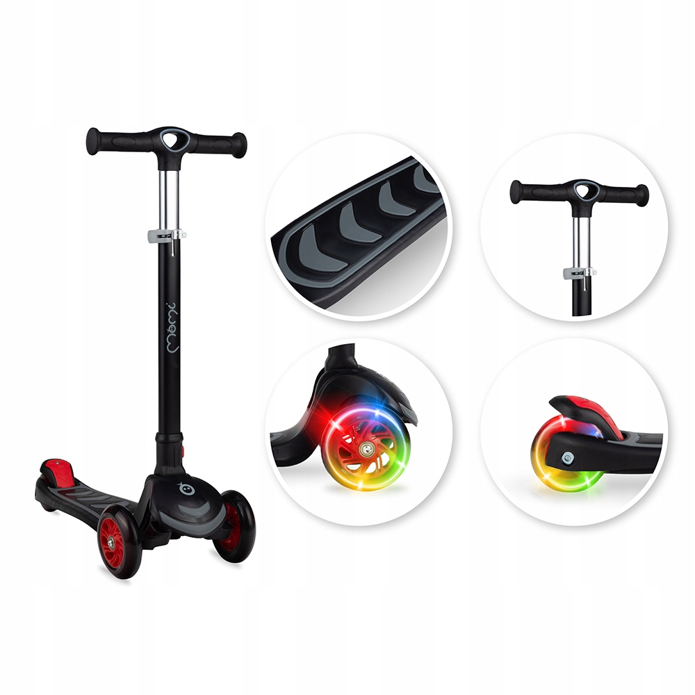 OUTLET MoMi VIVIO - HULAJNOGA TRÓJKOŁOWA - SKŁADANA - LED - czarna Stan opakowania uszkodzone