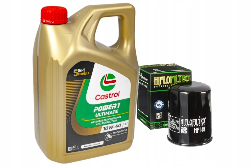 Sada, olejový filter HF148 motorový olej Castrol Ultimate 4T 10W40 4 litrov