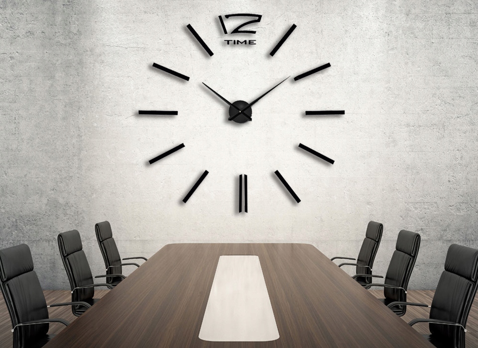 ZEGAR ŚCIENNY DIY CZARNY DUŻY NAKLEJANY NA ŚCIANĘ 3D CICHY LUSTRZANY 65-120 System liczbowy cyfry arabskie