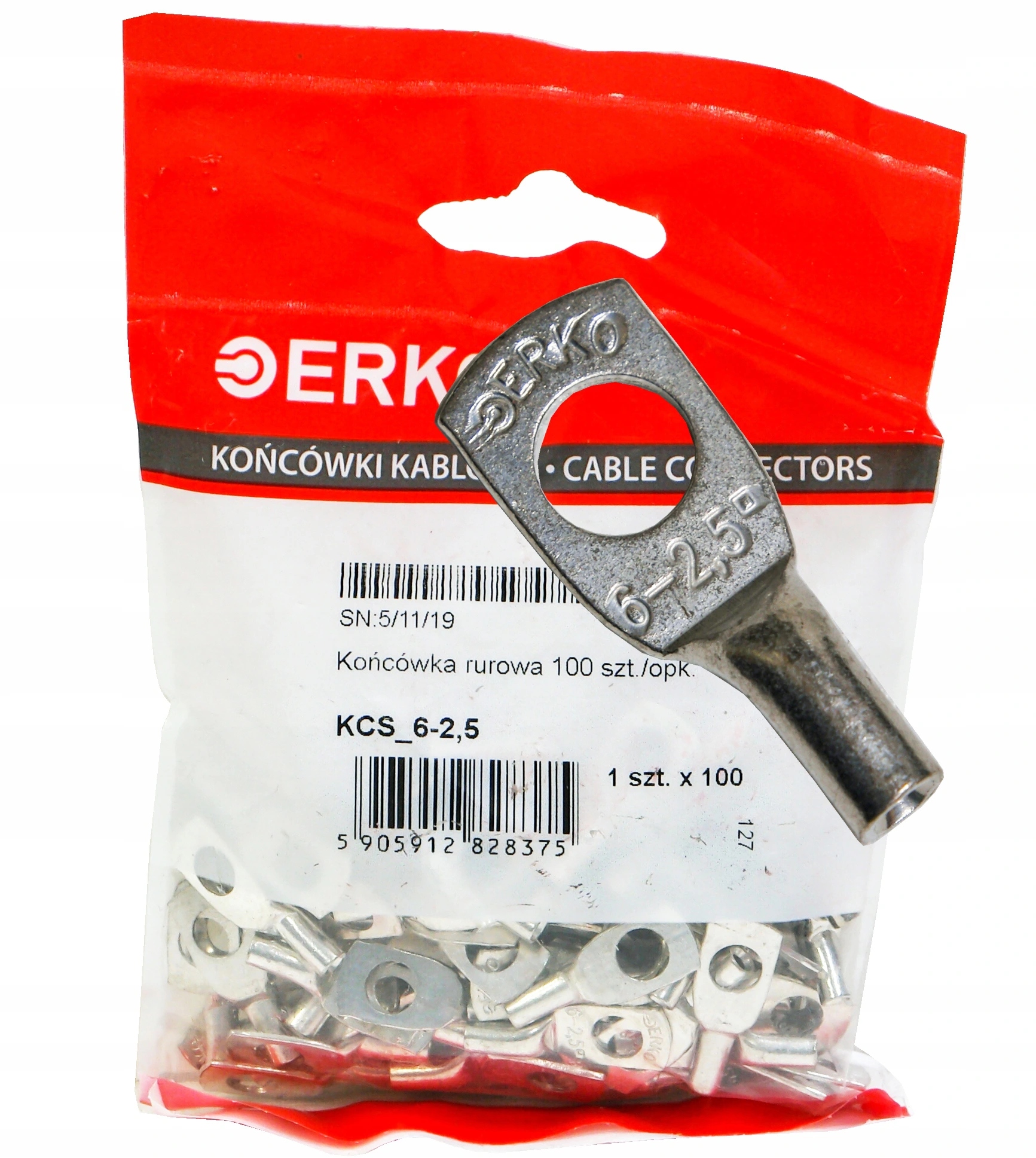 Końcówka kablowa oczkowa 2,5mm M6 100sz Erko Kcs