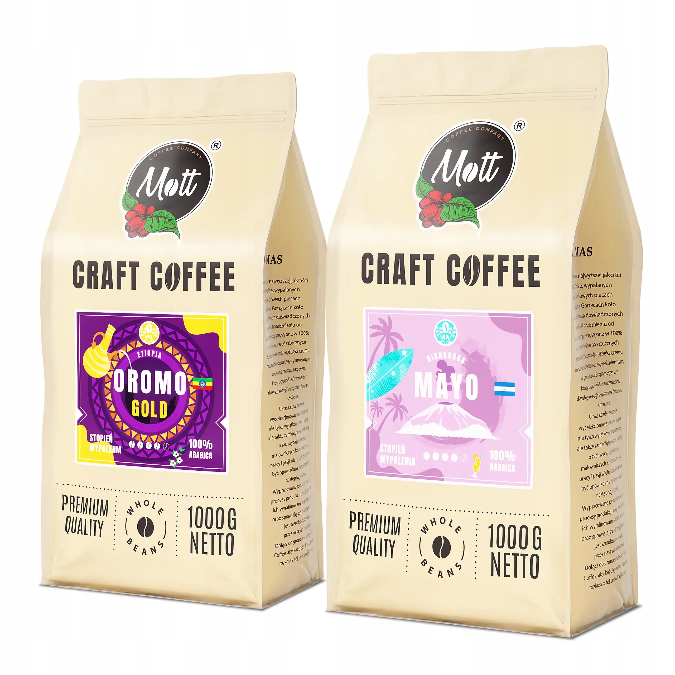 Levně Káva Zrnková 2 kg Set Etiopie Nikaragua 100% Arabica Čerstvě pražená