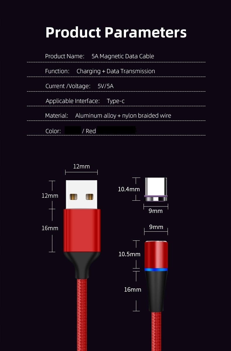 1M KABEL MAGNETYCZNY 5A 7-pinowy FASTCHARGE 3w1 Marka Inna