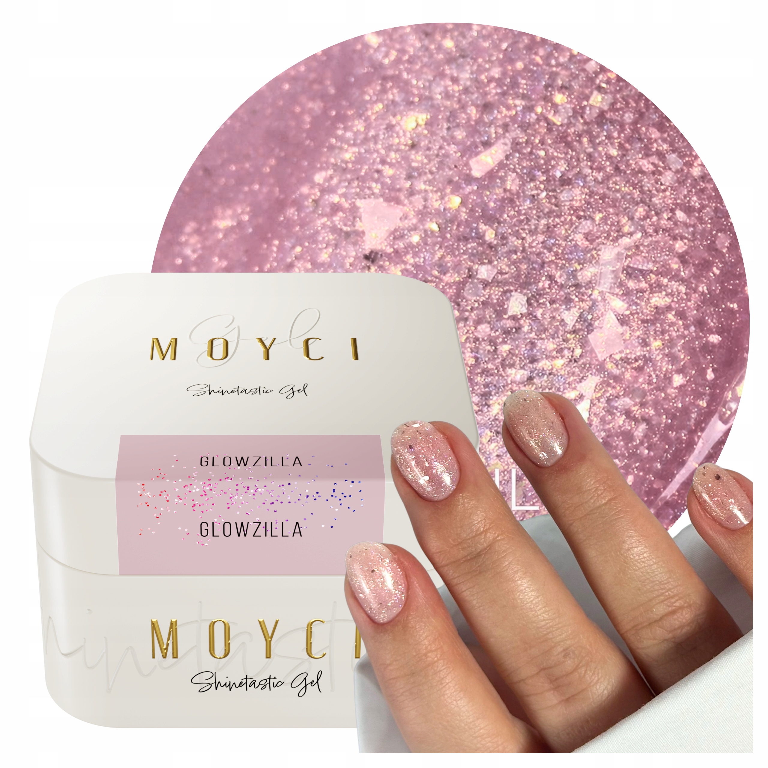 Moyci Żel Budujący Do Paznokci Shinetastic Gel Glowzilla Róż Brokat 30ml