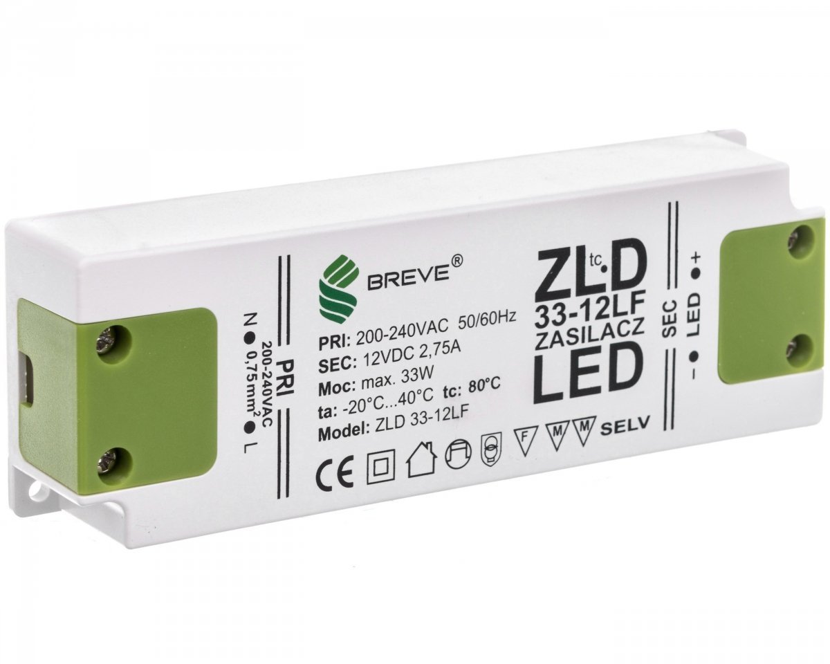 

Zasilacz Led 12V DC 33W ZLD33-12LF2,75A