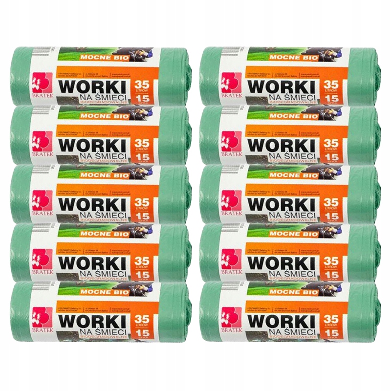 

10x Worki Na Śmieci Biodegradowalne 35L 15 Szt