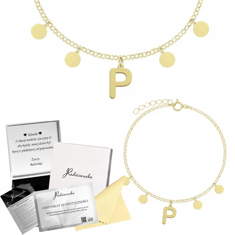 Zlatý Náramek S Písmenkem Plechu Dárek Žena Stříbro 925 Iniciál