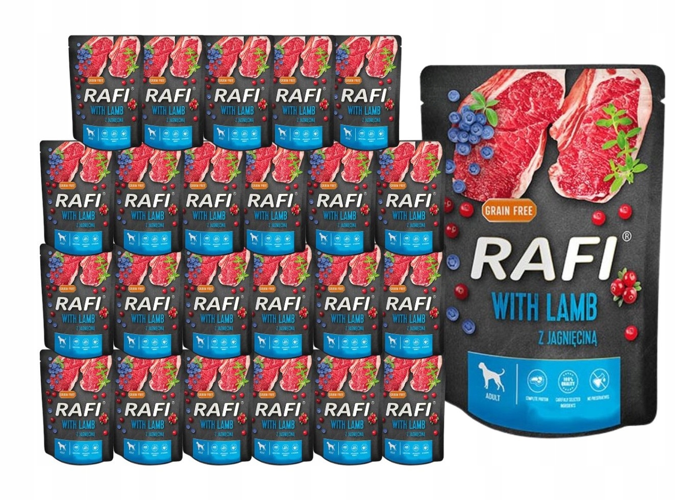 Levně Rafi vlhké krmivo s jehněčím masem 24x300g Bez Obilí Dolina Noteci
