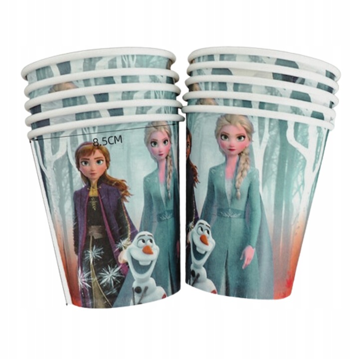 DEKORACJE NA IMPREZĘ URODZINOWĄ KRAINA LODU KUBKI 10 SZTUK FROZEN